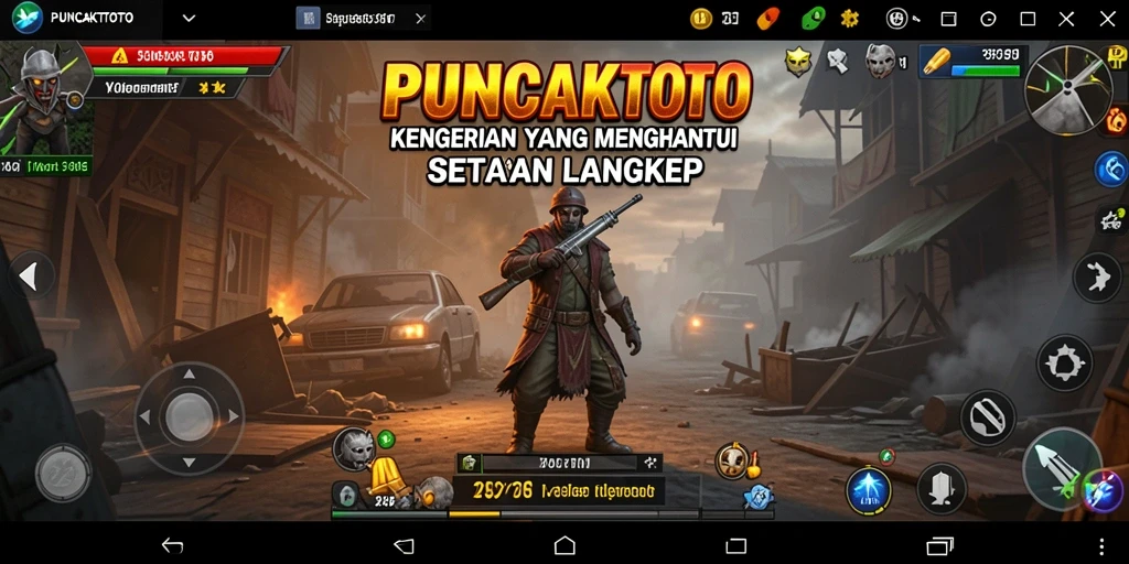 Screenshot gameplay PUNCAKTOTO menampilkan suasana mencekam dalam kegelapan.